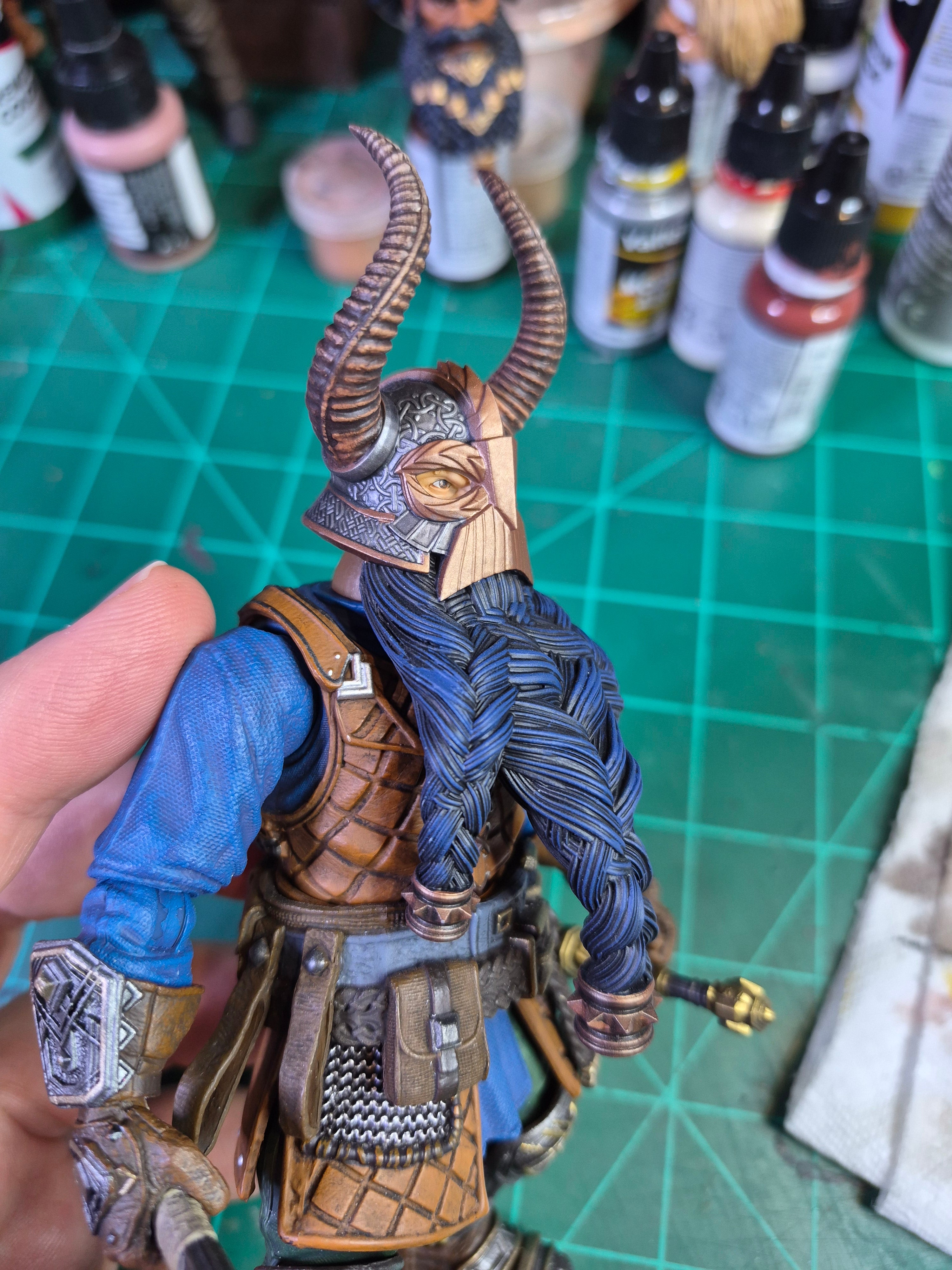 Black Haired Horned Helmet Dwarf head for Legions