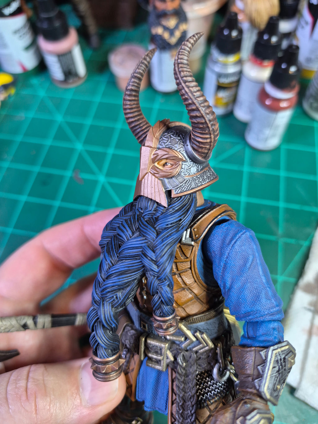 Black Haired Horned Helmet Dwarf head for Legions