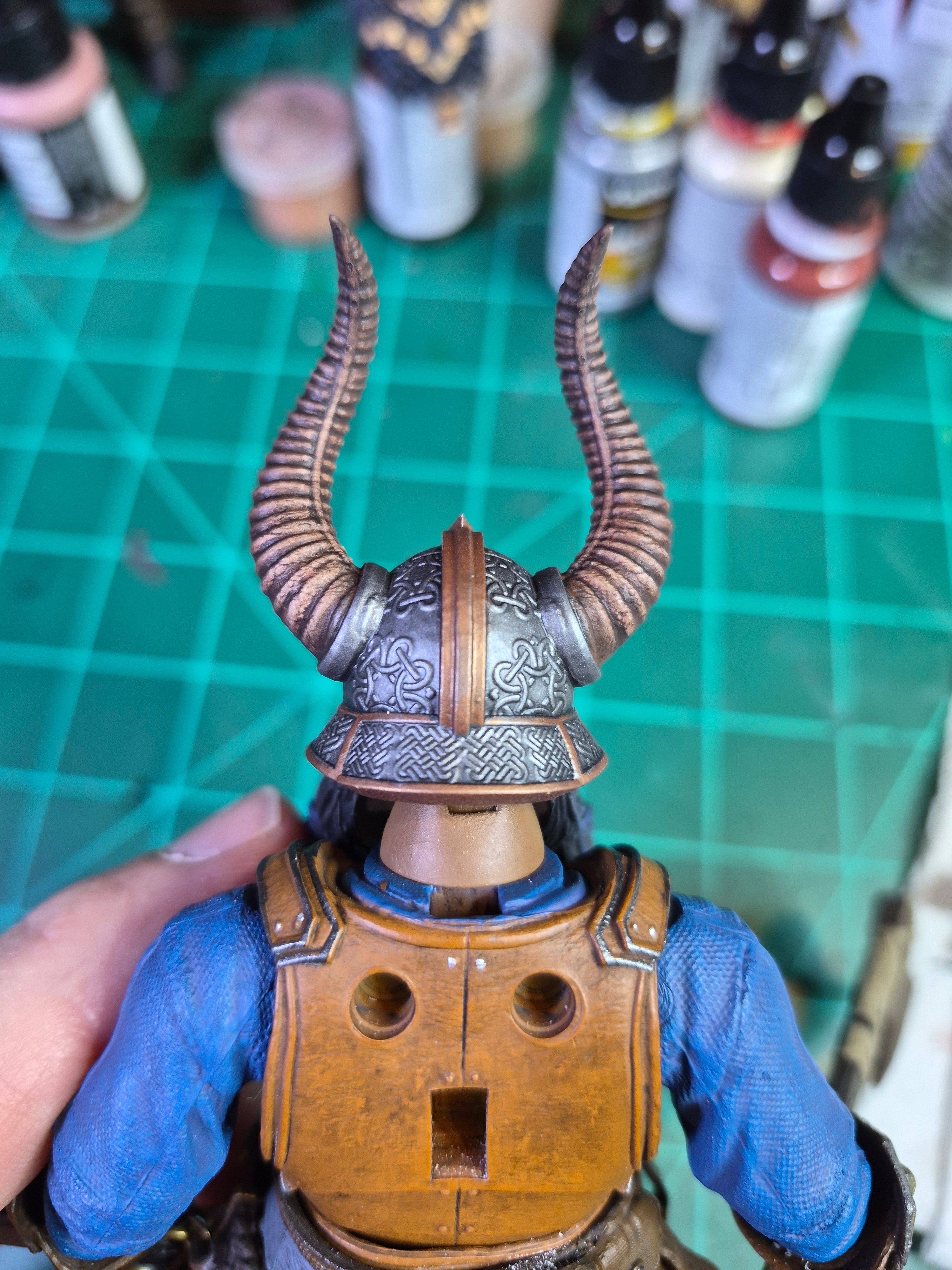 Black Haired Horned Helmet Dwarf head for Legions